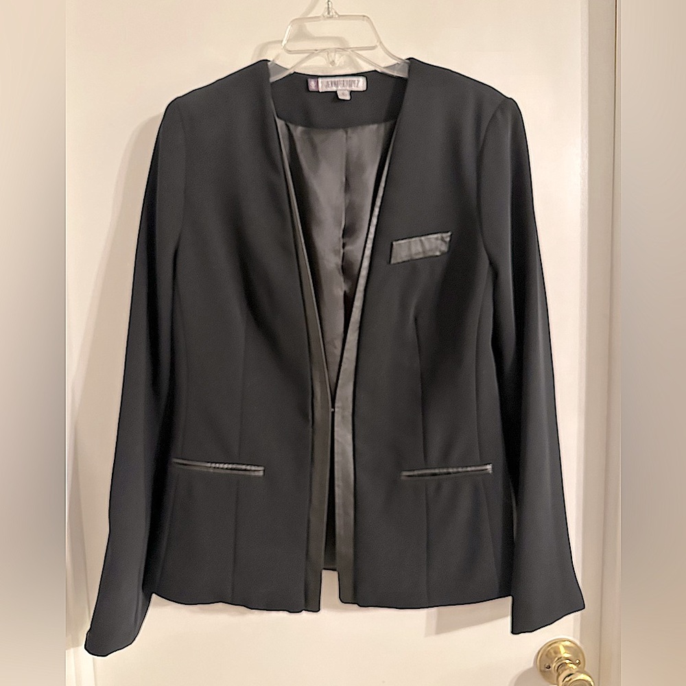 Jennifer Lopez Black Blazer with Faux Leather Trim